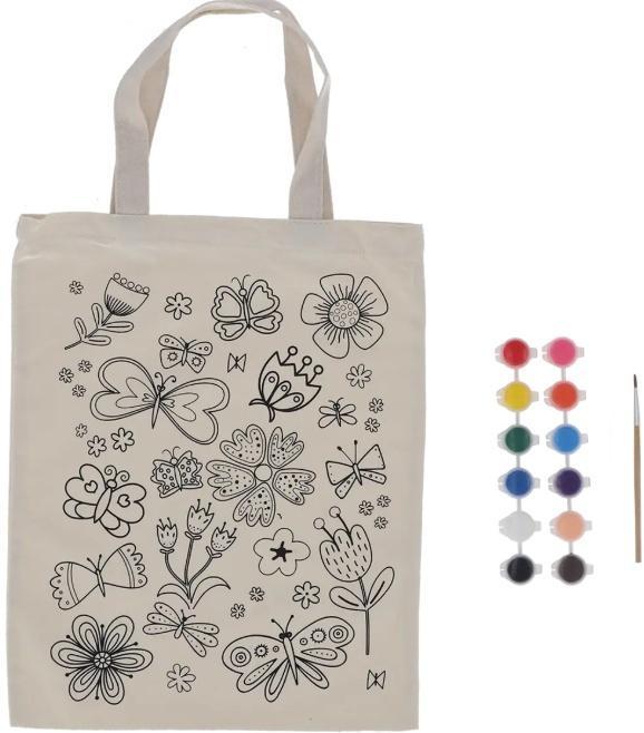 Torba płócienna do kolorowania z farbkami - Kwiaty