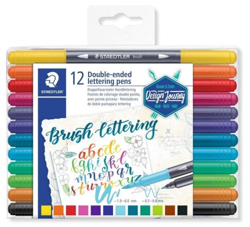 Flamastry dwustronne do letteringu 12 kolorów