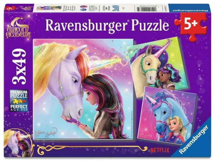 Puzzle 3x49 Unicorn Academy, Ravensburger