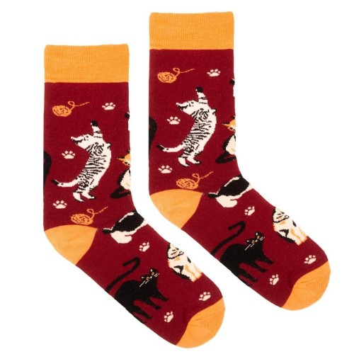 Skarpetki bawełna organiczna koty bordowe 42-46