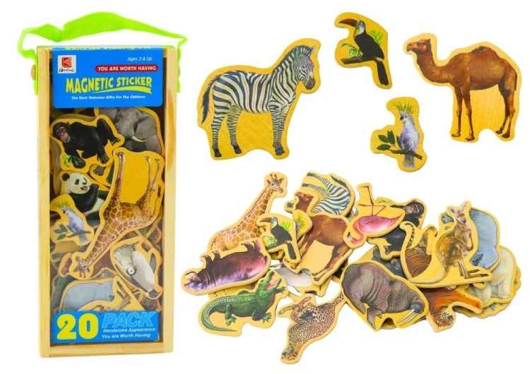 Magnesy drewniane zwierzęta 20szt, Leantoys