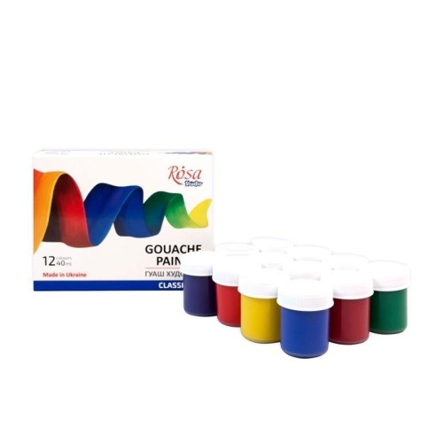 Farby gwasze 40ml 12 kolorów classic, Rosa