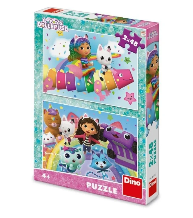 Puzzle Koci Domek Gabi Tęcza 2x48el, Dino Toys