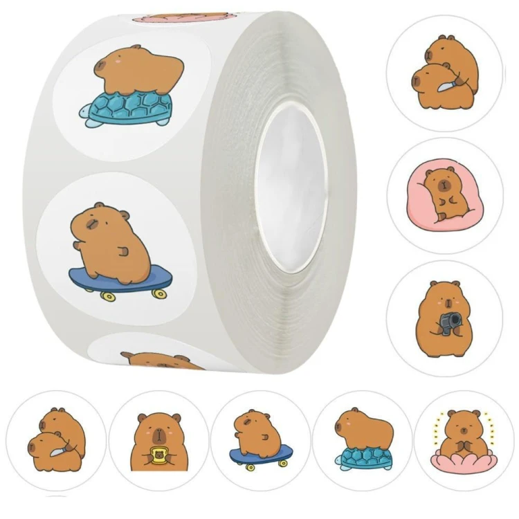 Naklejki na taśmie kapibara 2,5cm 500szt, Leantoys