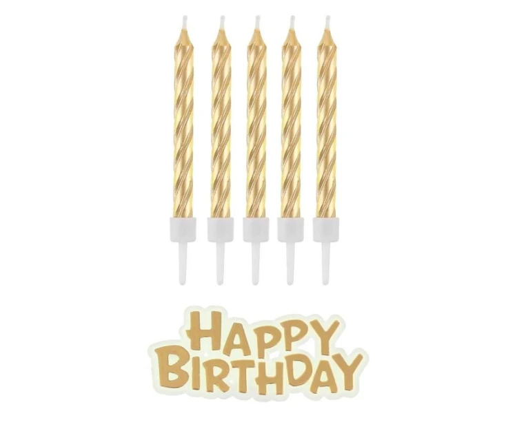 Świeczki B&C urodzinowe Happy Birthday złote 16szt