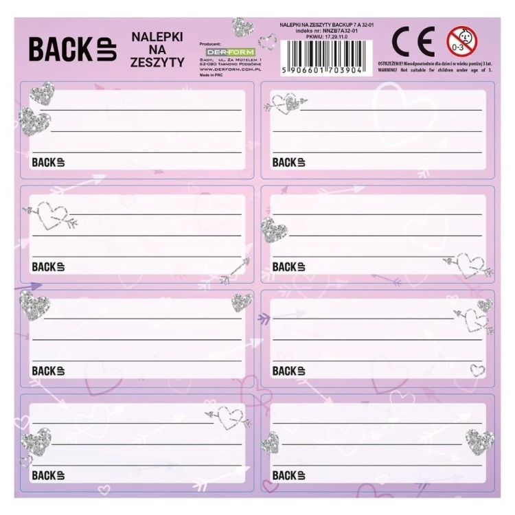 Nalepki na zeszyty BackUp 7 A32 (25szt) DERFORM