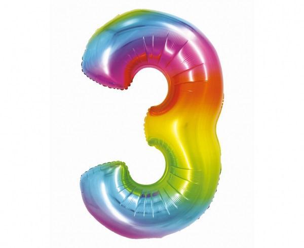 Balon foliowy cyfra 3 tęczowa Smart 76cm