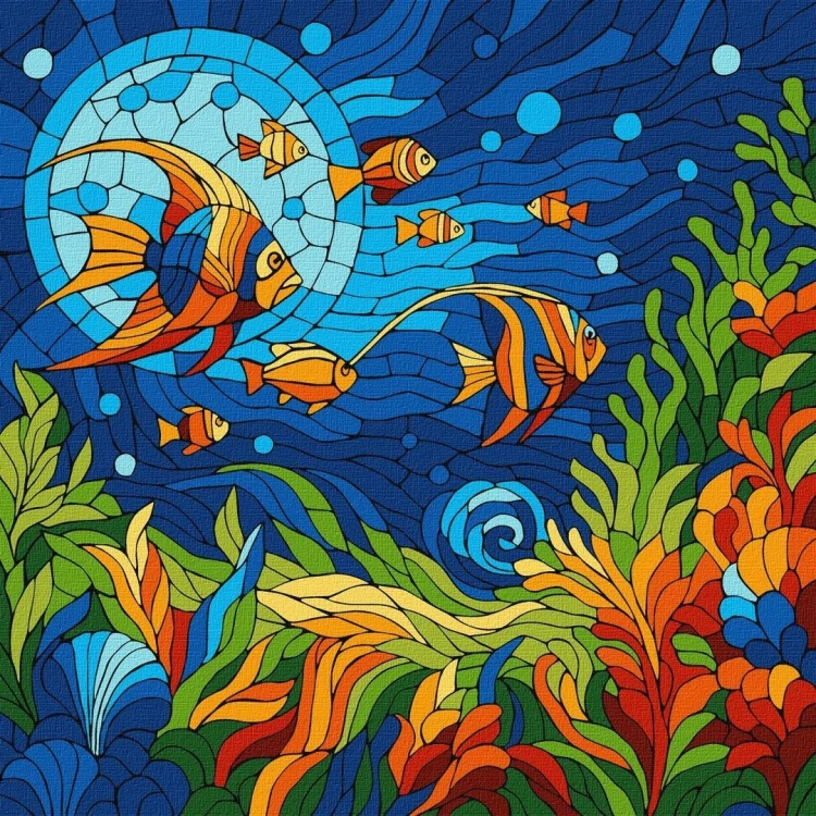 Malowanie po numerach - Witraż. Morski świat 30x30