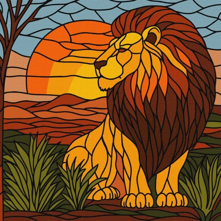 Malowanie po numerach - Witraż. Lew 30x30cm