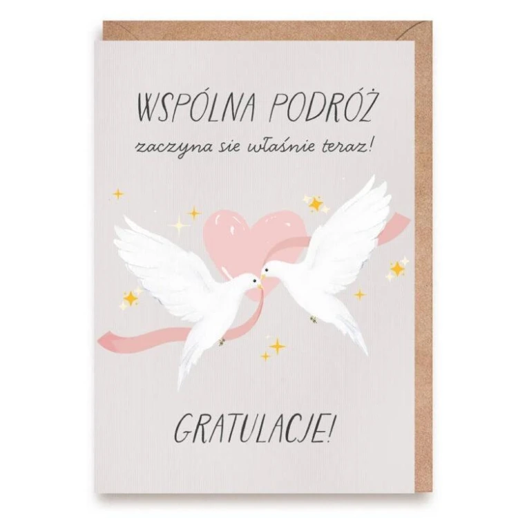 Kartka ślubna Gołębie, eko koperta