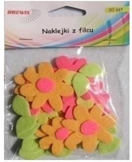 Naklejki z filcu Kwiaty 30szt, Brewis