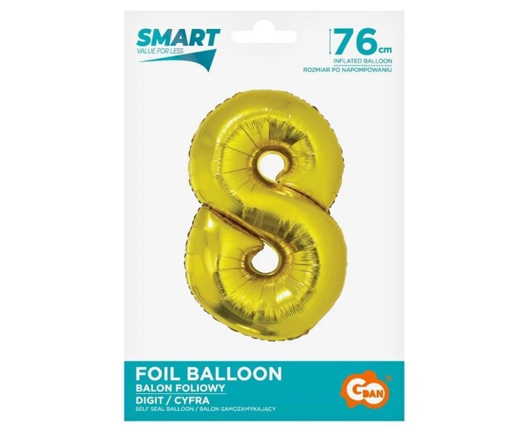 Balon foliowy cyfra 8 złota Smart 76cm