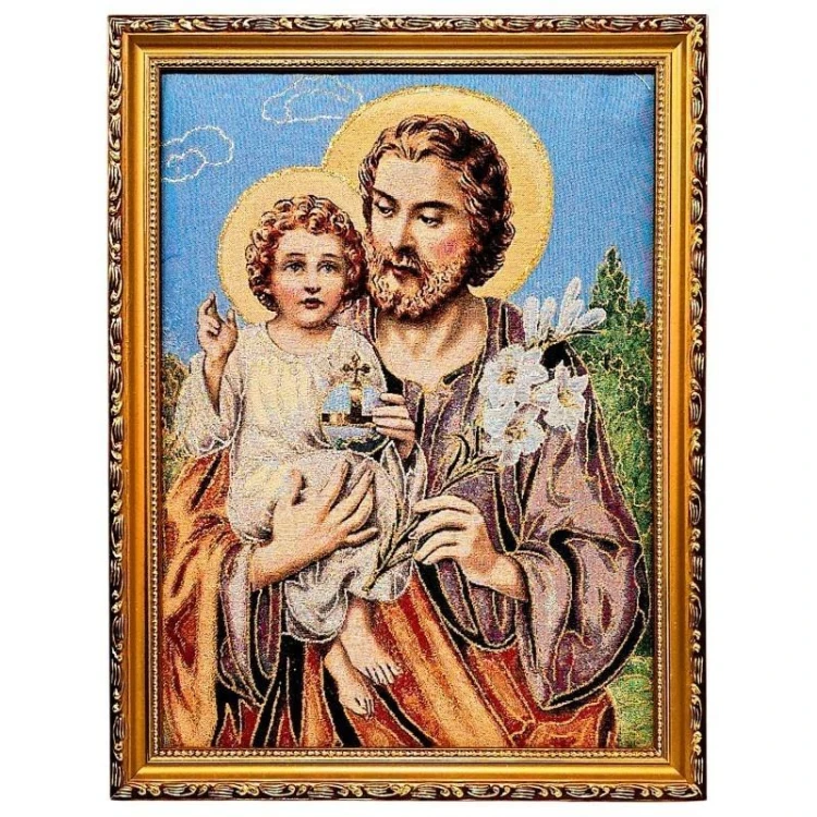 Obraz Haftowany Św. Józef z dzieciątkiem 42x32cm