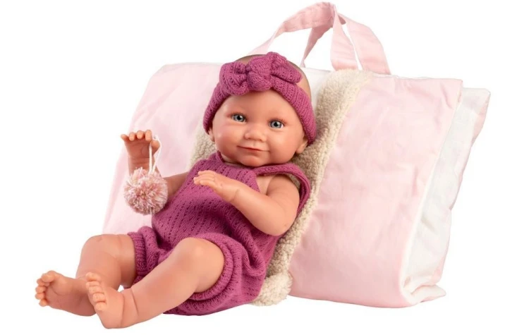 Lalka winylowa bobas Nica w różowym śpiworku 40cm