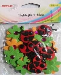 Naklejki z filcu biedronki i kwiatki 28szt, Brewis