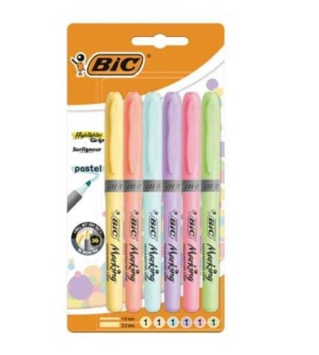Zakreślacz Highlighter Grip Pastel 6 kol BIC, BIC