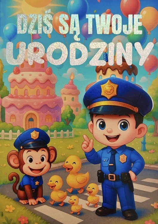 Karnet Urodziny chłopiec policjant