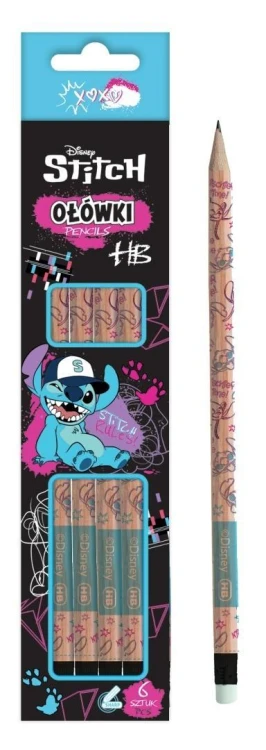Olówek z gumką Stitch Black 6szt, Beniamin