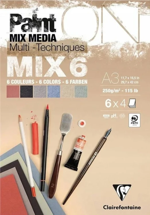 Blok A3 papierów mix6 250g 24ark, Clairefontaine