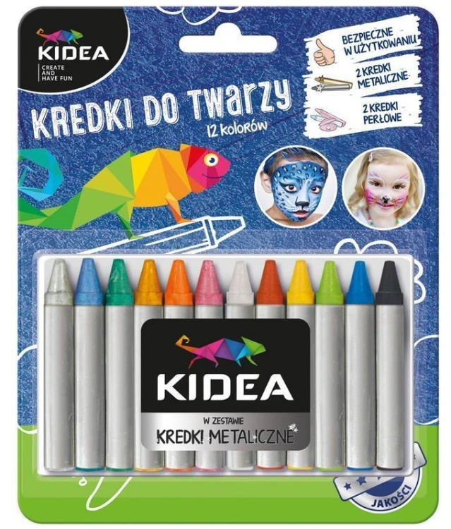 Kredki do twarzy 12 kolorów x 2,5g KIDEA, DERFORM