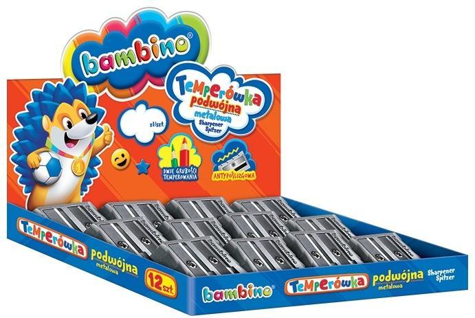 Temperówka podwójna metalowa (12szt) BAMBINO