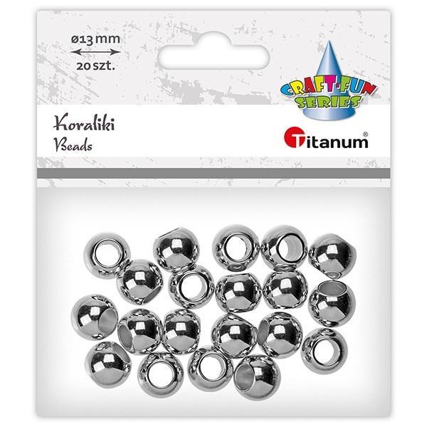 Koraliki plastikowe 13mm 20szt srebrne, Titanum