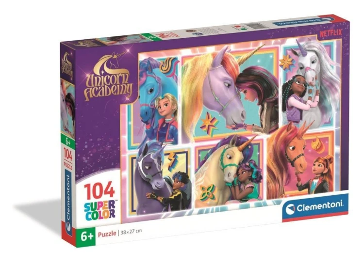 Puzzle 104 Super Kolor Unicorn Academy, Clementoni