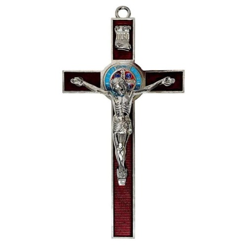Krzyż czerwony metalowy Benedykta 30cm
