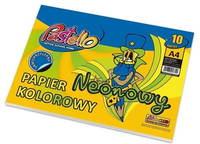 Papier kolorowy A4 samoprzylep 10 kartek neon