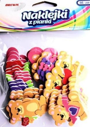Naklejki z pianki Misie z sercem 36szt, Brewis