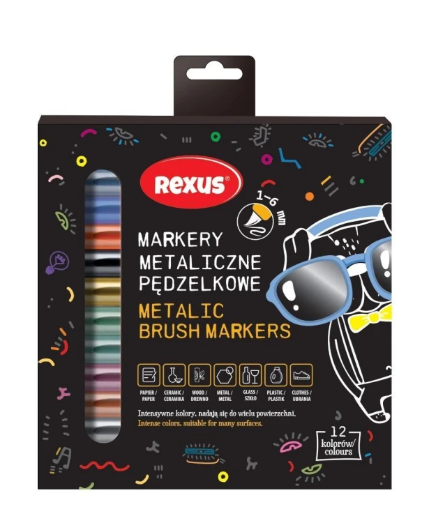 Markery pędzelkowe metaliczne 12 kolorów, Beniamin