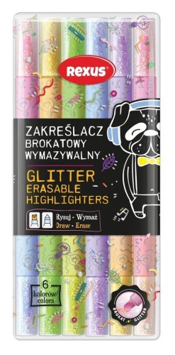Zakreślacze brokatowe wymaztwalne 6 kolorów