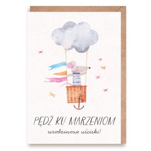 Kartka urodzinowa Myszka, eko koperta