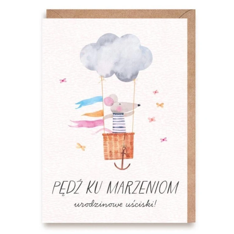 Kartka urodzinowa Myszka, eko koperta
