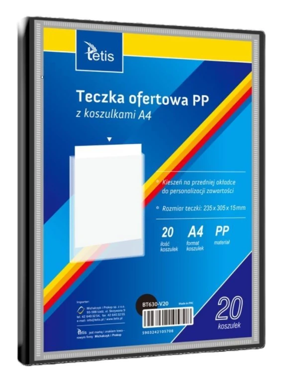 Teczka ofertowa A4 PP + 20 koszulek czarna, Tetis