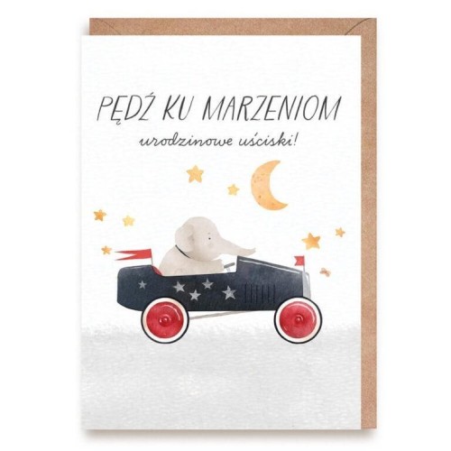 Kartka urodzinowa Słonik, eko koperta
