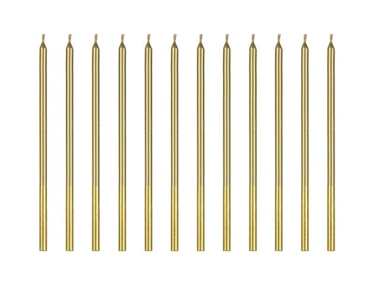 Świeczki urodzinowe gładkie złote 14cm 12szt