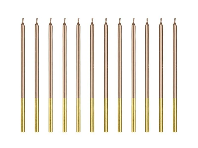 Świeczki urodzinowe różowe złoto 14 cm 12szt