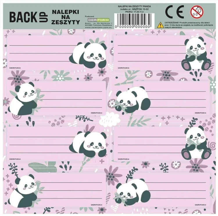 Nalepki na zeszyt Panda 11 (25szt) DERFORM