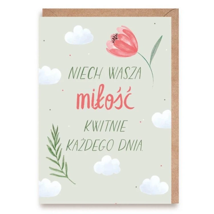 Kartka ślubna Kwiaty, eko koperta