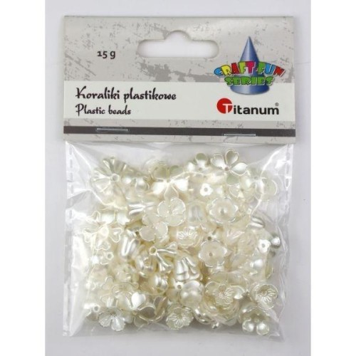 Koraliki plastikowe kwiatki białe perłowe 15g
