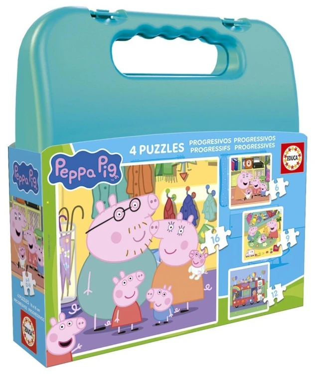 Puzzle 6 + 9 + 12 + 16 Świnka Peppa, Educa