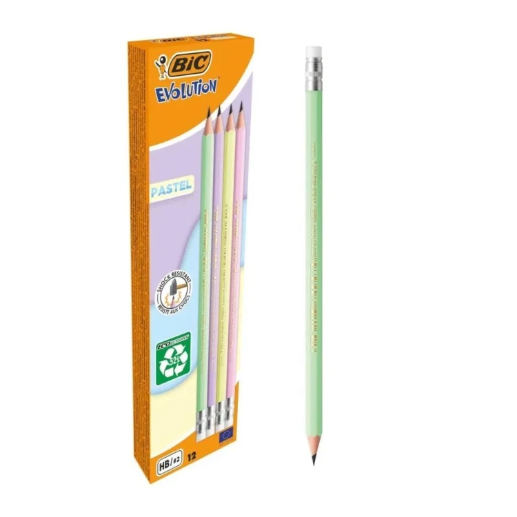 Ołówek Evolution z gumką pastel (12szt) BIC, BIC
