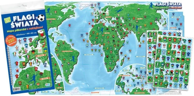 Flagi świata. Mapa piłkarska z naklejkami