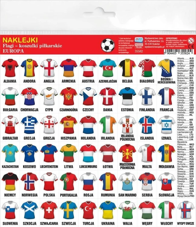 Naklejki Flagi - koszulki piłkarskie Europa