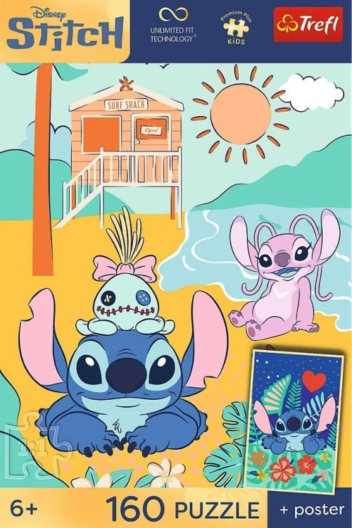 Puzzle 160 Stitch na fali + plakat TREFL, Trefl