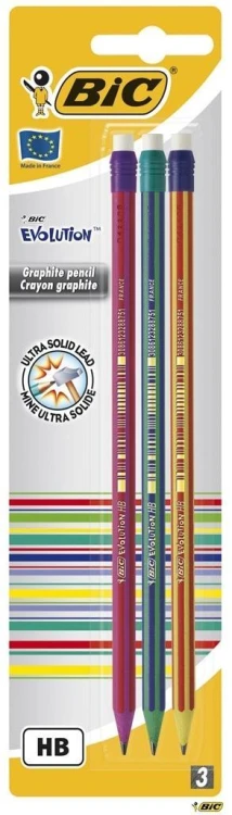Ołówek Evolution z gumką bls 3szt BIC, BIC