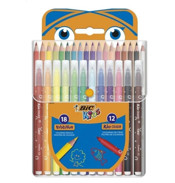 Zestaw kredki 2w1 + flamastry BIC, BIC