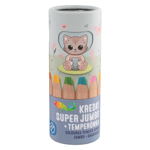 Kredki super jumbo 8 kolorów temperówka KIDEA