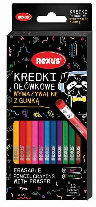 Kredki ołówkowe z gumką wymazywalne 12 kolorów